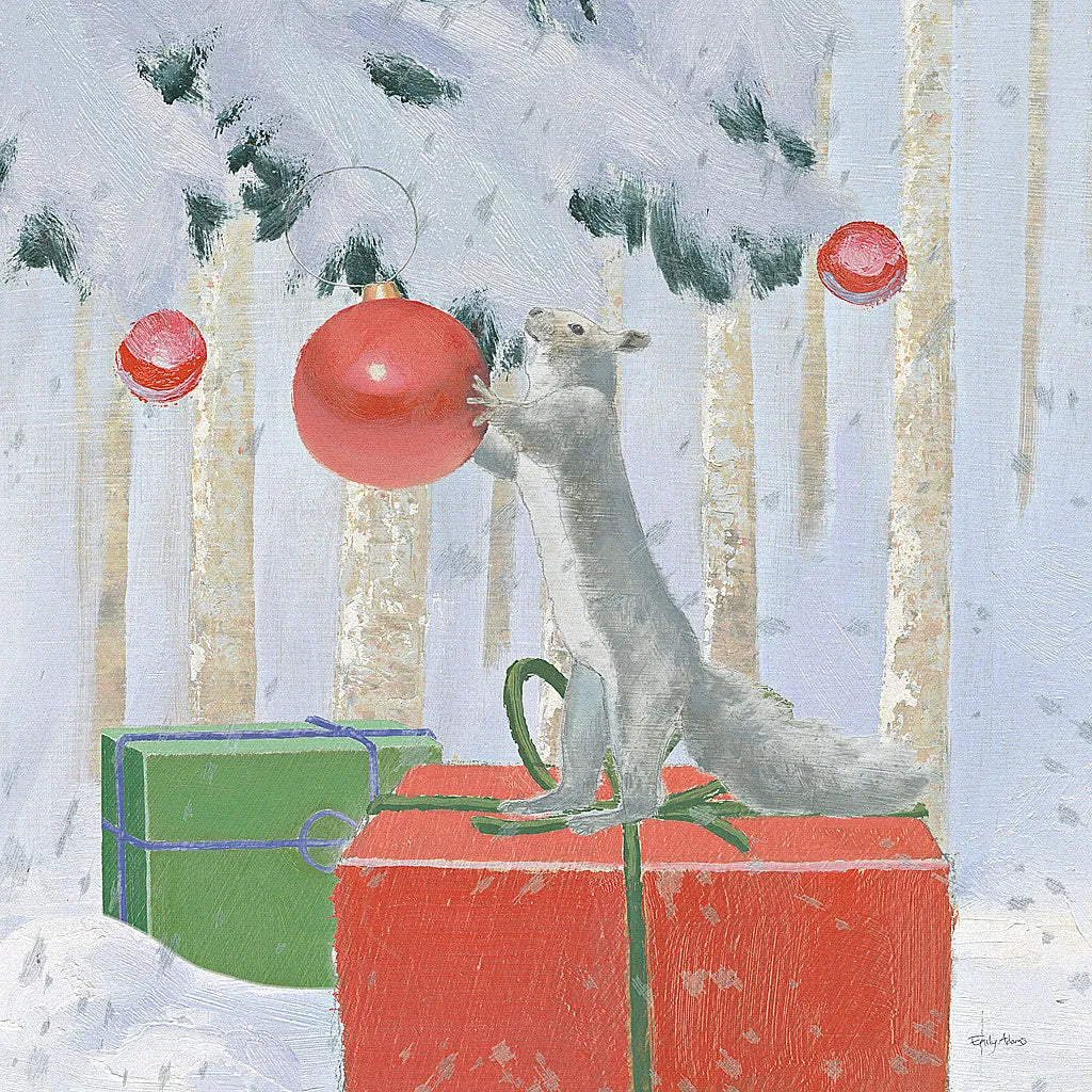 Christmas Critters Bright VII by Emily Adams. SKU 49195a. Archival Giclee Fine art print for wall decor.
