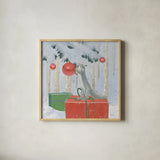 Christmas Critters Bright VII by Emily Adams. Shown in a natural wood glass frame for a timeless modern aesthetic. Available as an archival giclee rolled canvas, fine art paper, or poster print. SKU 49195a.