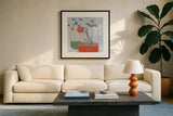 Christmas Critters Bright VII by Emily Adams. Displayed in a glass frame with matte in a clean modern living room. Available as an archival giclee rolled canvas, fine art paper, or poster print. SKU 49195a.