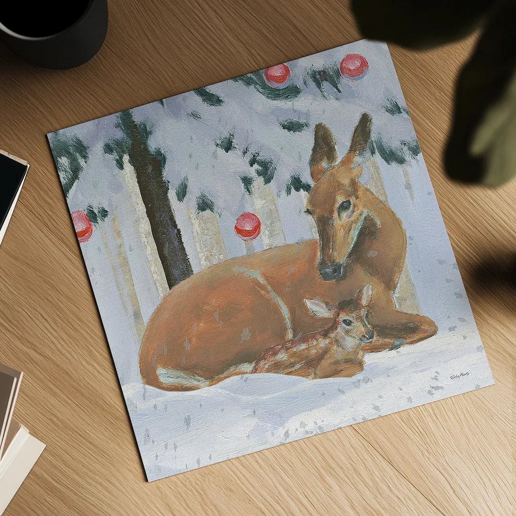 Christmas Critters Bright VIII by Emily Adams. Shown as a detailed flat fine art print, highlighting archival giclee quality. Available as an archival giclee rolled canvas, fine art paper, or poster print. SKU 49196a.
