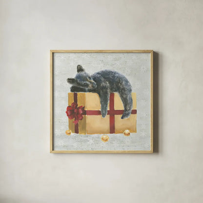 Christmas Critters III by Emily Adams. Shown in a natural wood glass frame for a timeless modern aesthetic. Available as an archival giclee rolled canvas, fine art paper, or poster print. SKU 29327a.