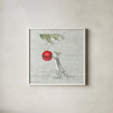 Christmas Critters IV by Emily Adams. Shown in a crisp white glass frame for a clean and minimalist style. Available as an archival giclee rolled canvas, fine art paper, or poster print. SKU 29328a.