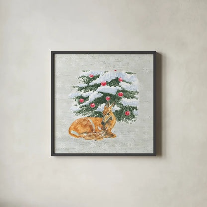 Christmas Critters VII by Emily Adams. Shown in a sleek black glass frame for a contemporary gallery look. Available as an archival giclee rolled canvas, fine art paper, or poster print. SKU 29331a.