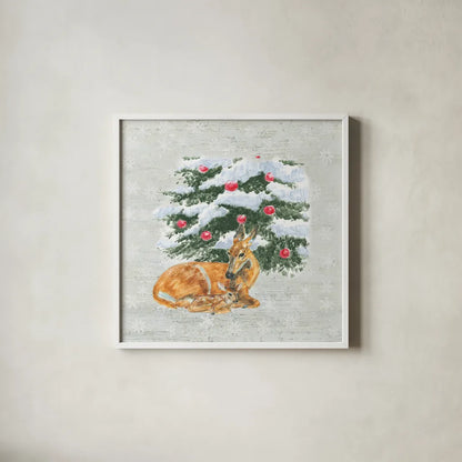Christmas Critters VII by Emily Adams. Shown in a crisp white glass frame for a clean and minimalist style. Available as an archival giclee rolled canvas, fine art paper, or poster print. SKU 29331a.