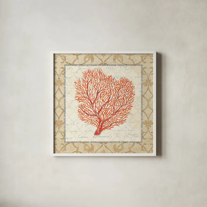 Coral Beauty Light III by Emily Adams. Shown in a crisp white glass frame for a clean and minimalist style. Available as an archival giclee rolled canvas, fine art paper, or poster print. SKU 13490a.