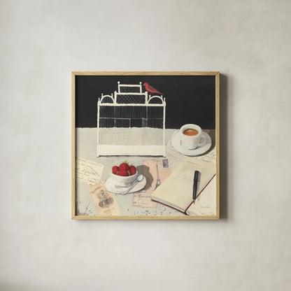 Correspondence Square by Emily Adams. Shown in a natural wood glass frame for a timeless modern aesthetic. Available as an archival giclee rolled canvas, fine art paper, or poster print. SKU 34645a.