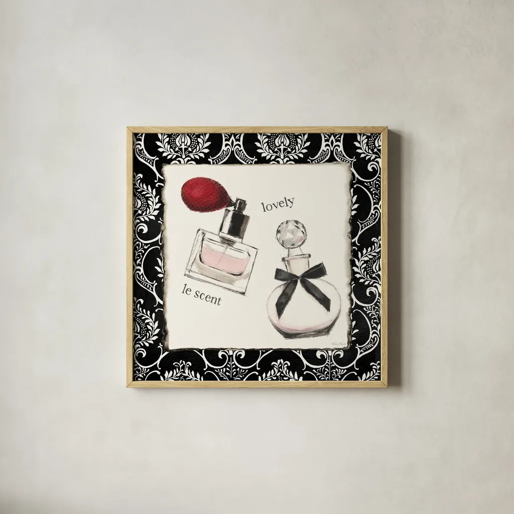 Cosmetique I by Emily Adams. Shown in a natural wood glass frame for a timeless modern aesthetic. Available as an archival giclee rolled canvas, fine art paper, or poster print. SKU 11262a.