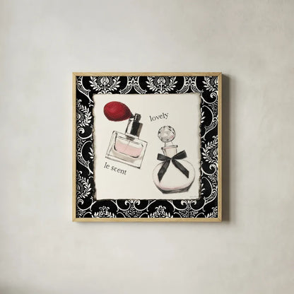 Cosmetique I by Emily Adams. Shown in a natural wood glass frame for a timeless modern aesthetic. Available as an archival giclee rolled canvas, fine art paper, or poster print. SKU 11262a.