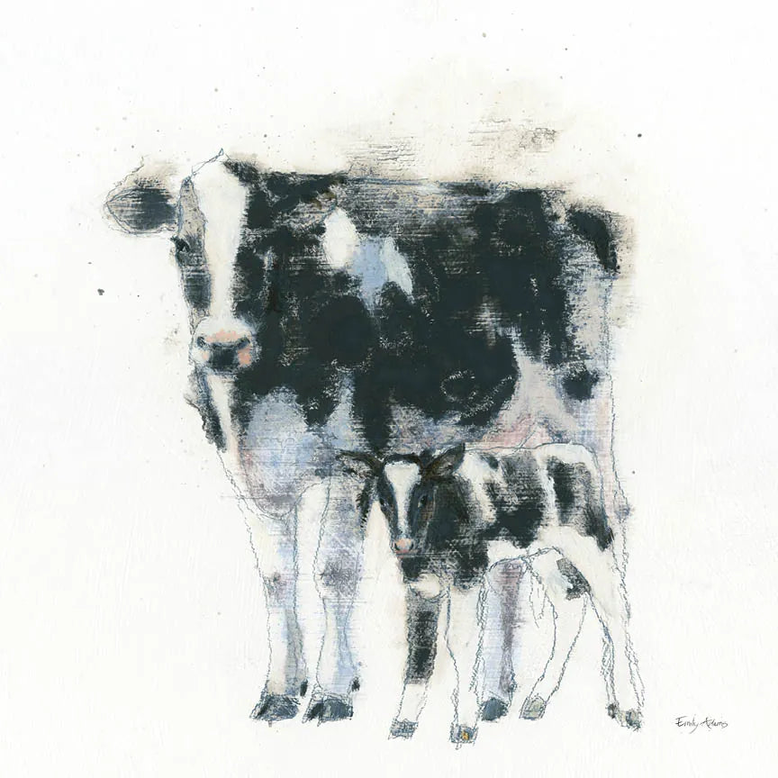 Cow and Calf by Emily Adams. SKU 23731a. Archival Giclee Fine art print for wall decor.