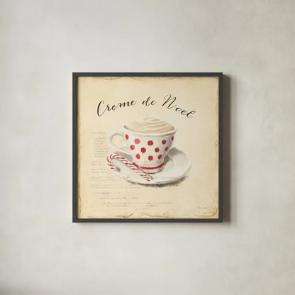 Creme de Noel by Emily Adams. Shown in a sleek black glass frame for a contemporary gallery look. Available as an archival giclee rolled canvas, fine art paper, or poster print. SKU 19060a.