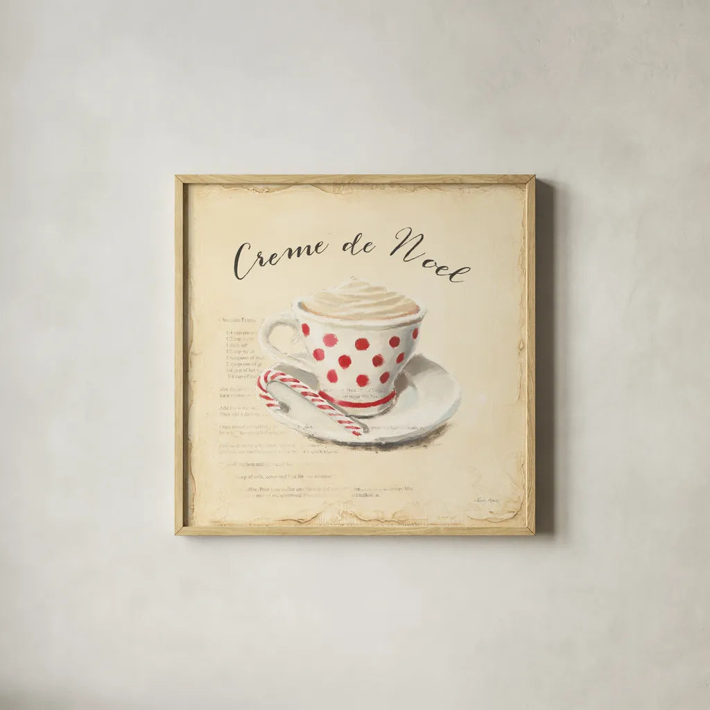 Creme de Noel by Emily Adams. Shown in a natural wood glass frame for a timeless modern aesthetic. Available as an archival giclee rolled canvas, fine art paper, or poster print. SKU 19060a.