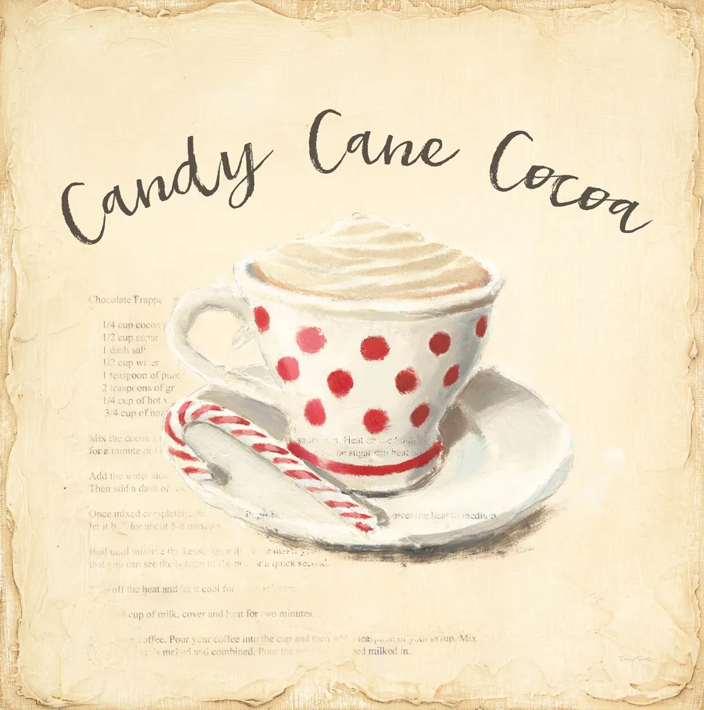 Creme de Noel Candy Cane by Emily Adams. SKU 37379a. Archival Giclee Fine art print for wall decor.