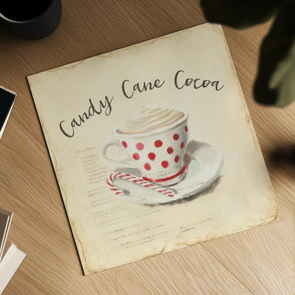 Creme de Noel Candy Cane by Emily Adams. Shown as a detailed flat fine art print, highlighting archival giclee quality. Available as an archival giclee rolled canvas, fine art paper, or poster print. SKU 37379a.