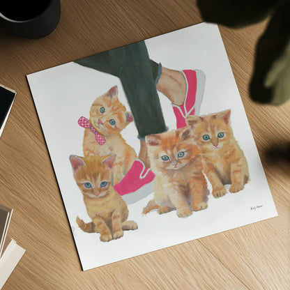 Cutie Kitties I by Emily Adams. Shown as a detailed flat fine art print, highlighting archival giclee quality. Available as an archival giclee rolled canvas, fine art paper, or poster print. SKU 44463a.