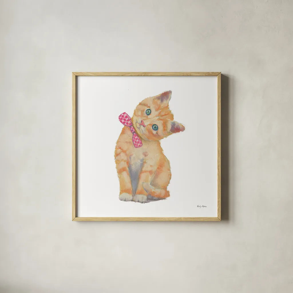 Cutie Kitties II by Emily Adams. Shown in a natural wood glass frame for a timeless modern aesthetic. Available as an archival giclee rolled canvas, fine art paper, or poster print. SKU 44464a.