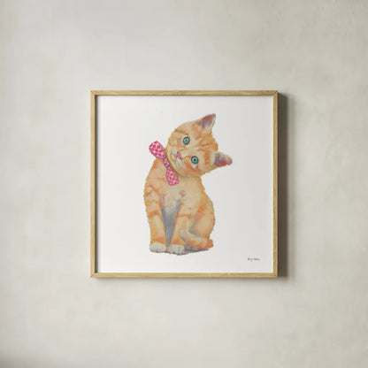 Cutie Kitties II by Emily Adams. Shown in a natural wood glass frame for a timeless modern aesthetic. Available as an archival giclee rolled canvas, fine art paper, or poster print. SKU 44464a.
