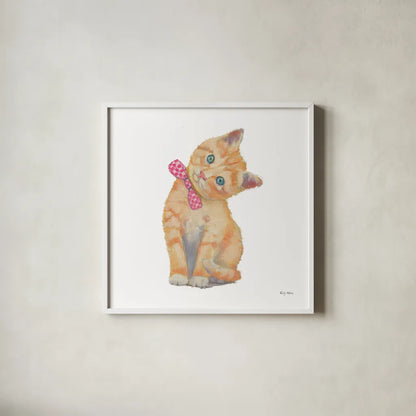 Cutie Kitties II by Emily Adams. Shown in a crisp white glass frame for a clean and minimalist style. Available as an archival giclee rolled canvas, fine art paper, or poster print. SKU 44464a.