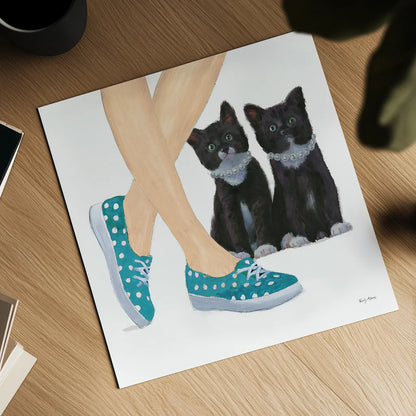 Cutie Kitties III by Emily Adams. Shown as a detailed flat fine art print, highlighting archival giclee quality. Available as an archival giclee rolled canvas, fine art paper, or poster print. SKU 44465a.