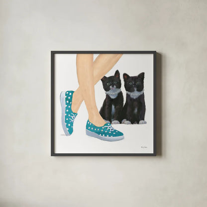 Cutie Kitties III by Emily Adams. Shown in a sleek black glass frame for a contemporary gallery look. Available as an archival giclee rolled canvas, fine art paper, or poster print. SKU 44465a.
