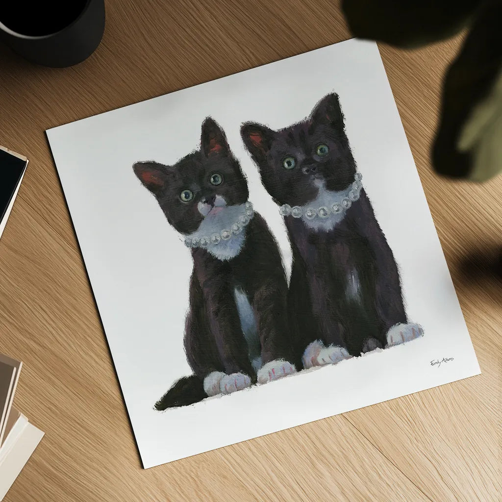 Cutie Kitties IV by Emily Adams. Shown as a detailed flat fine art print, highlighting archival giclee quality. Available as an archival giclee rolled canvas, fine art paper, or poster print. SKU 44466a.