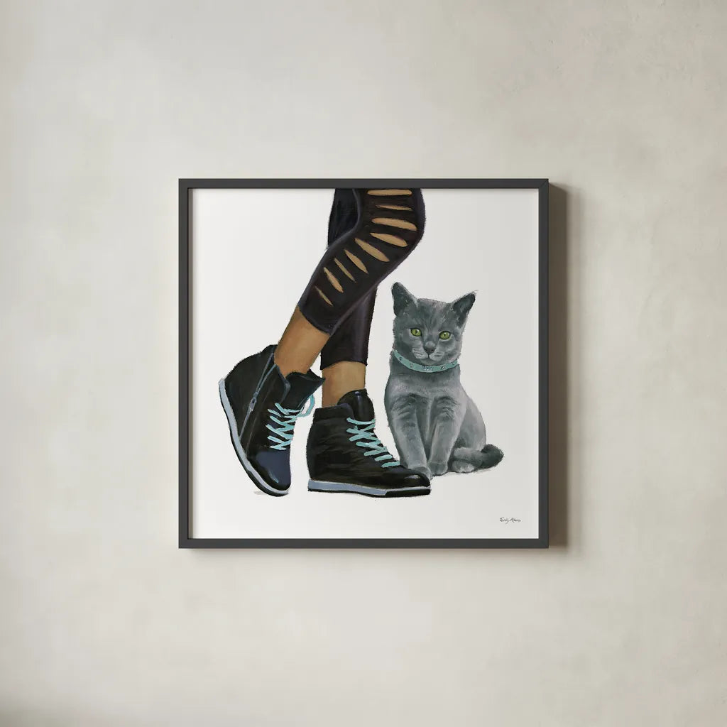 Cutie Kitties V by Emily Adams. Shown in a sleek black glass frame for a contemporary gallery look. Available as an archival giclee rolled canvas, fine art paper, or poster print. SKU 44467a.