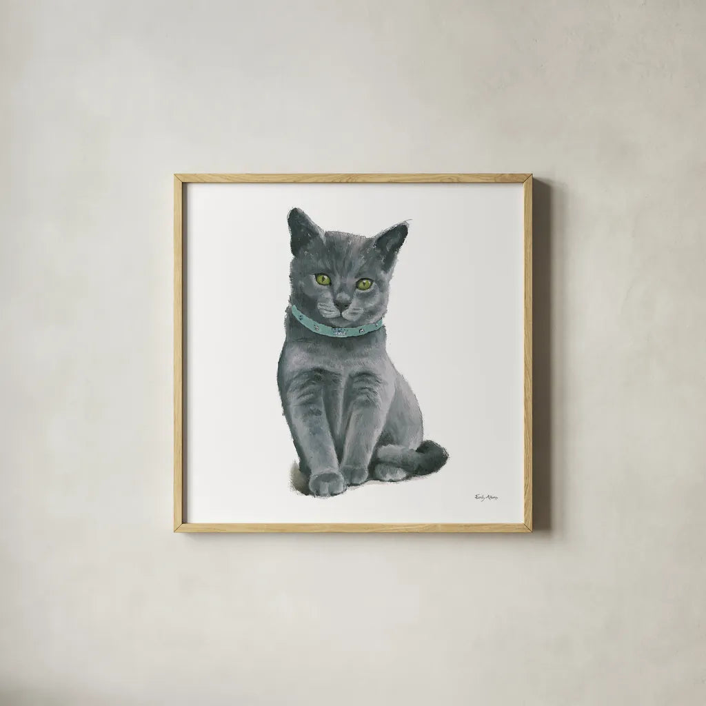 Cutie Kitties VI by Emily Adams. Shown in a natural wood glass frame for a timeless modern aesthetic. Available as an archival giclee rolled canvas, fine art paper, or poster print. SKU 44468a.