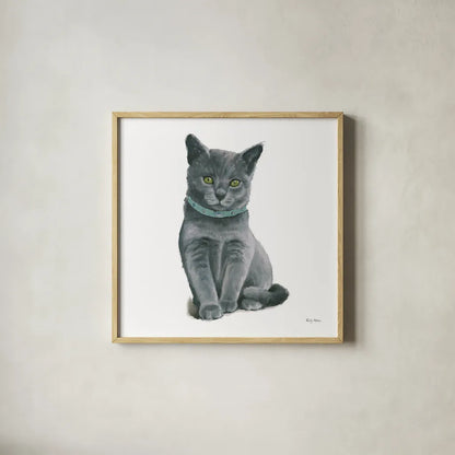 Cutie Kitties VI by Emily Adams. Shown in a natural wood glass frame for a timeless modern aesthetic. Available as an archival giclee rolled canvas, fine art paper, or poster print. SKU 44468a.