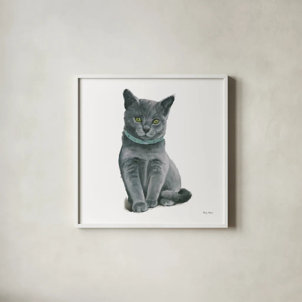 Cutie Kitties VI by Emily Adams. Shown in a crisp white glass frame for a clean and minimalist style. Available as an archival giclee rolled canvas, fine art paper, or poster print. SKU 44468a.