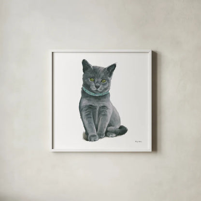Cutie Kitties VI by Emily Adams. Shown in a crisp white glass frame for a clean and minimalist style. Available as an archival giclee rolled canvas, fine art paper, or poster print. SKU 44468a.