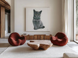 Cutie Kitties VI by Emily Adams. Shown as extra-large giant wall art in a modern living room. Available as an archival giclee rolled canvas, fine art paper, or poster print. SKU 44468a.