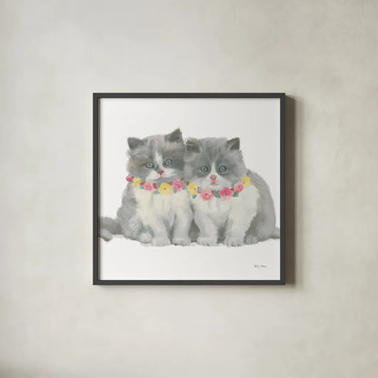 Cutie Kitties VIII by Emily Adams. Shown in a sleek black glass frame for a contemporary gallery look. Available as an archival giclee rolled canvas, fine art paper, or poster print. SKU 44470a.
