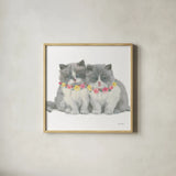 Cutie Kitties VIII by Emily Adams. Shown in a natural wood glass frame for a timeless modern aesthetic. Available as an archival giclee rolled canvas, fine art paper, or poster print. SKU 44470a.