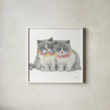 Cutie Kitties VIII by Emily Adams. Shown in a crisp white glass frame for a clean and minimalist style. Available as an archival giclee rolled canvas, fine art paper, or poster print. SKU 44470a.