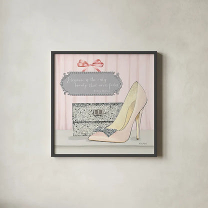 Elegance is the Only Beauty that Never Fades by Emily Adams. Shown in a sleek black glass frame for a contemporary gallery look. Available as an archival giclee rolled canvas, fine art paper, or poster print. SKU 30587a.