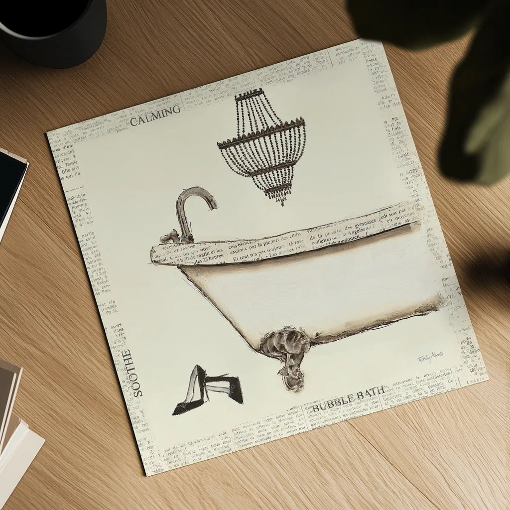 Emilys Boudoir I Bath by Emily Adams. Shown as a detailed flat fine art print, highlighting archival giclee quality. Available as an archival giclee rolled canvas, fine art paper, or poster print. SKU 11078a.