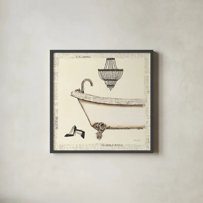 Emilys Boudoir I Bath by Emily Adams. Shown in a sleek black glass frame for a contemporary gallery look. Available as an archival giclee rolled canvas, fine art paper, or poster print. SKU 11078a.