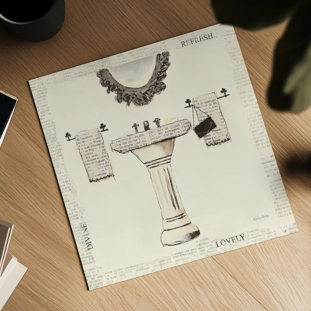 Emilys Boudoir II Sink by Emily Adams. Shown as a detailed flat fine art print, highlighting archival giclee quality. Available as an archival giclee rolled canvas, fine art paper, or poster print. SKU 11079a.