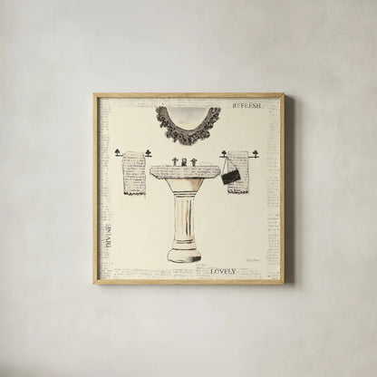 Emilys Boudoir II Sink by Emily Adams. Shown in a natural wood glass frame for a timeless modern aesthetic. Available as an archival giclee rolled canvas, fine art paper, or poster print. SKU 11079a.