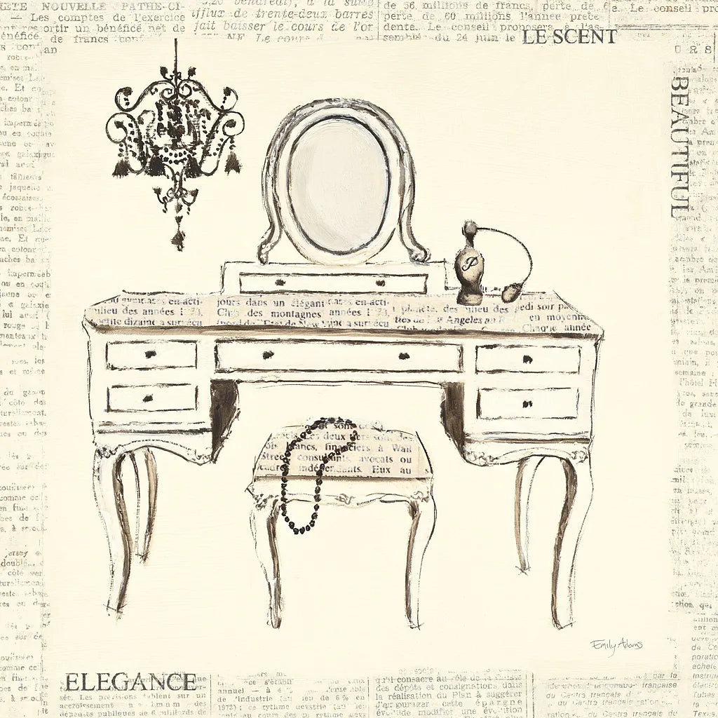 Emilys Boudoir III Table by Emily Adams. SKU 11080a. Archival Giclee Fine art print for wall decor.