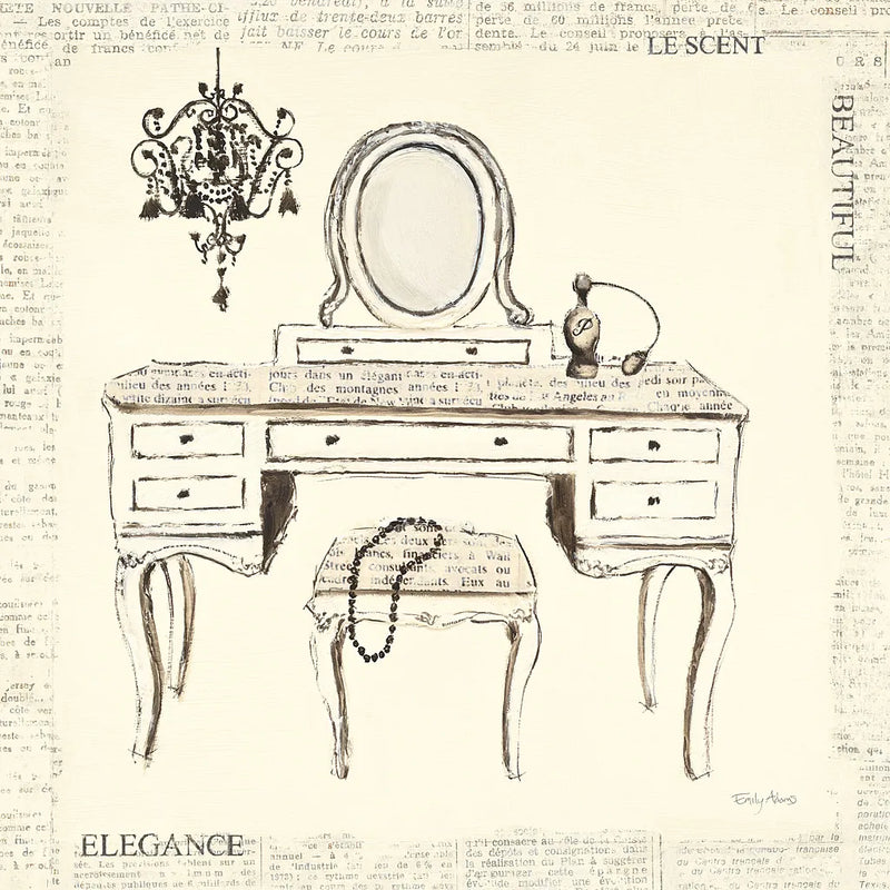 Emilys Boudoir III Table by Emily Adams. SKU 11080a. Archival Giclee Fine art print for wall decor.