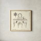 Emilys Boudoir III Table by Emily Adams. Shown in a natural wood glass frame for a timeless modern aesthetic. Available as an archival giclee rolled canvas, fine art paper, or poster print. SKU 11080a.