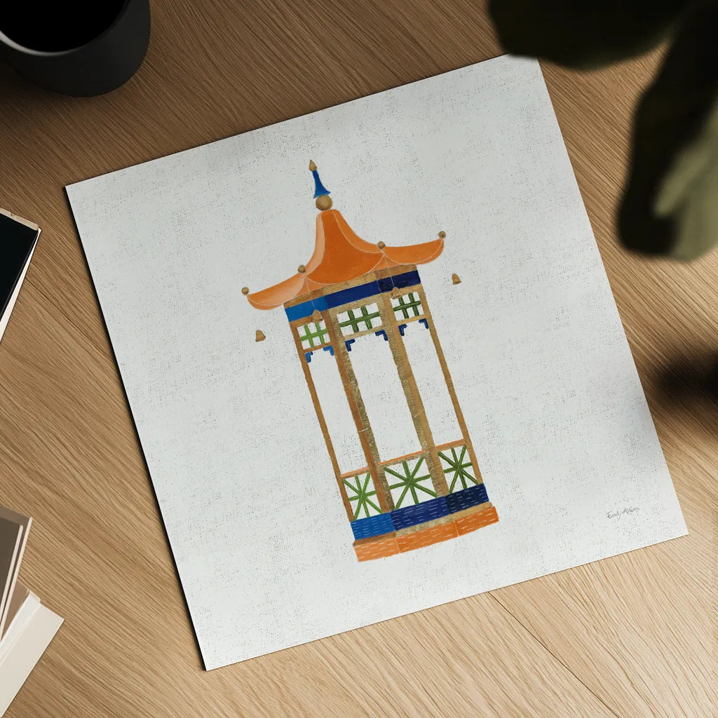 Flora Chinoiserie VII Textured v2 by Emily Adams. Shown as a detailed flat fine art print, highlighting archival giclee quality. Available as an archival giclee rolled canvas, fine art paper, or poster print. SKU 97517a.