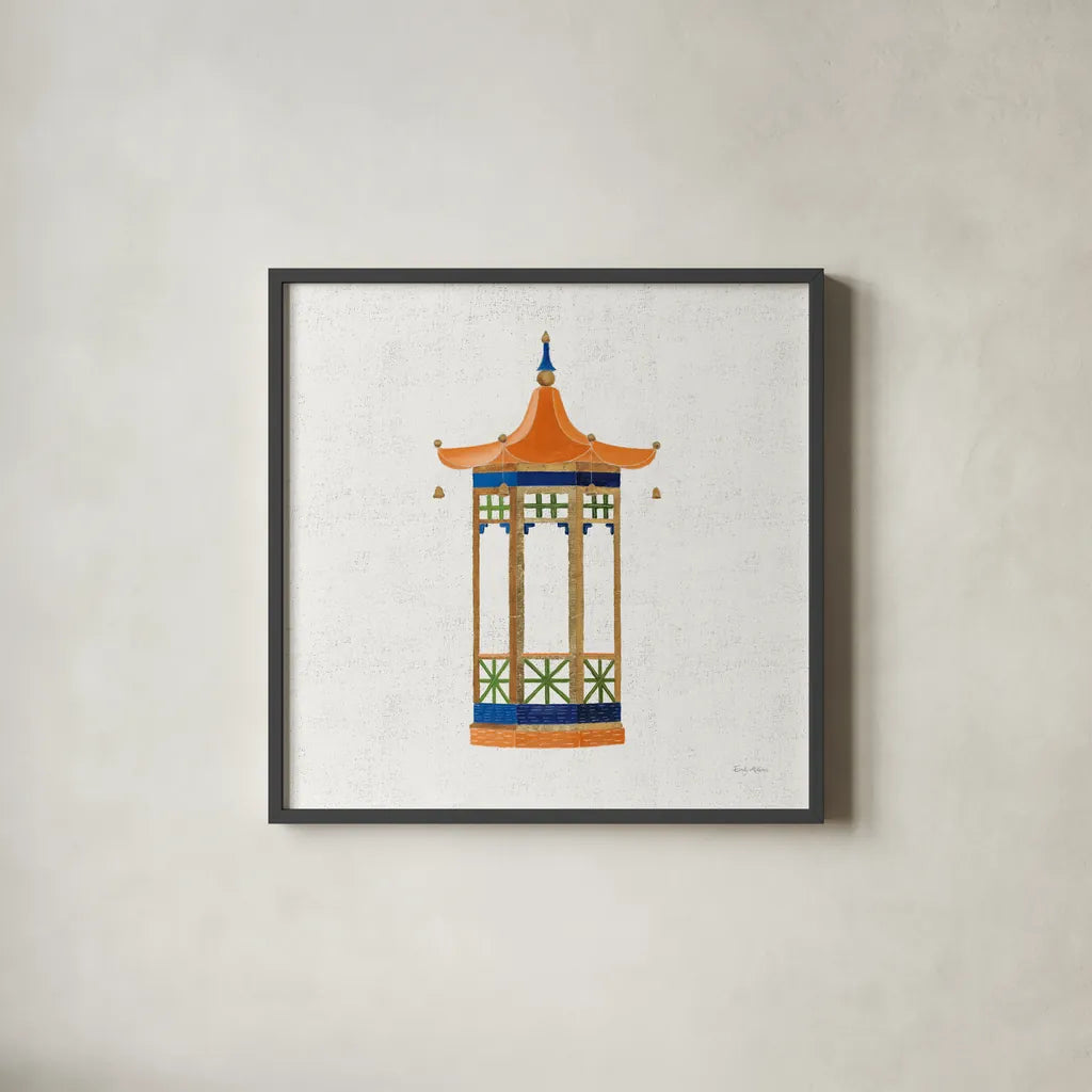 Flora Chinoiserie VII Textured v2 by Emily Adams. Shown in a sleek black glass frame for a contemporary gallery look. Available as an archival giclee rolled canvas, fine art paper, or poster print. SKU 97517a.