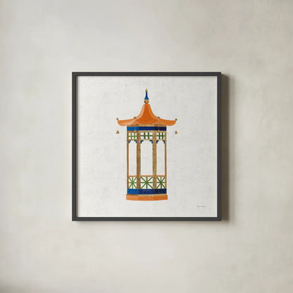 Flora Chinoiserie VII Textured v2 by Emily Adams. Shown in a sleek black glass frame for a contemporary gallery look. Available as an archival giclee rolled canvas, fine art paper, or poster print. SKU 97517a.