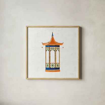 Flora Chinoiserie VII Textured v2 by Emily Adams. Shown in a natural wood glass frame for a timeless modern aesthetic. Available as an archival giclee rolled canvas, fine art paper, or poster print. SKU 97517a.