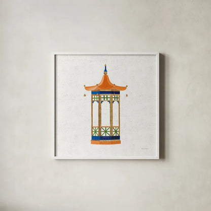 Flora Chinoiserie VII Textured v2 by Emily Adams. Shown in a crisp white glass frame for a clean and minimalist style. Available as an archival giclee rolled canvas, fine art paper, or poster print. SKU 97517a.