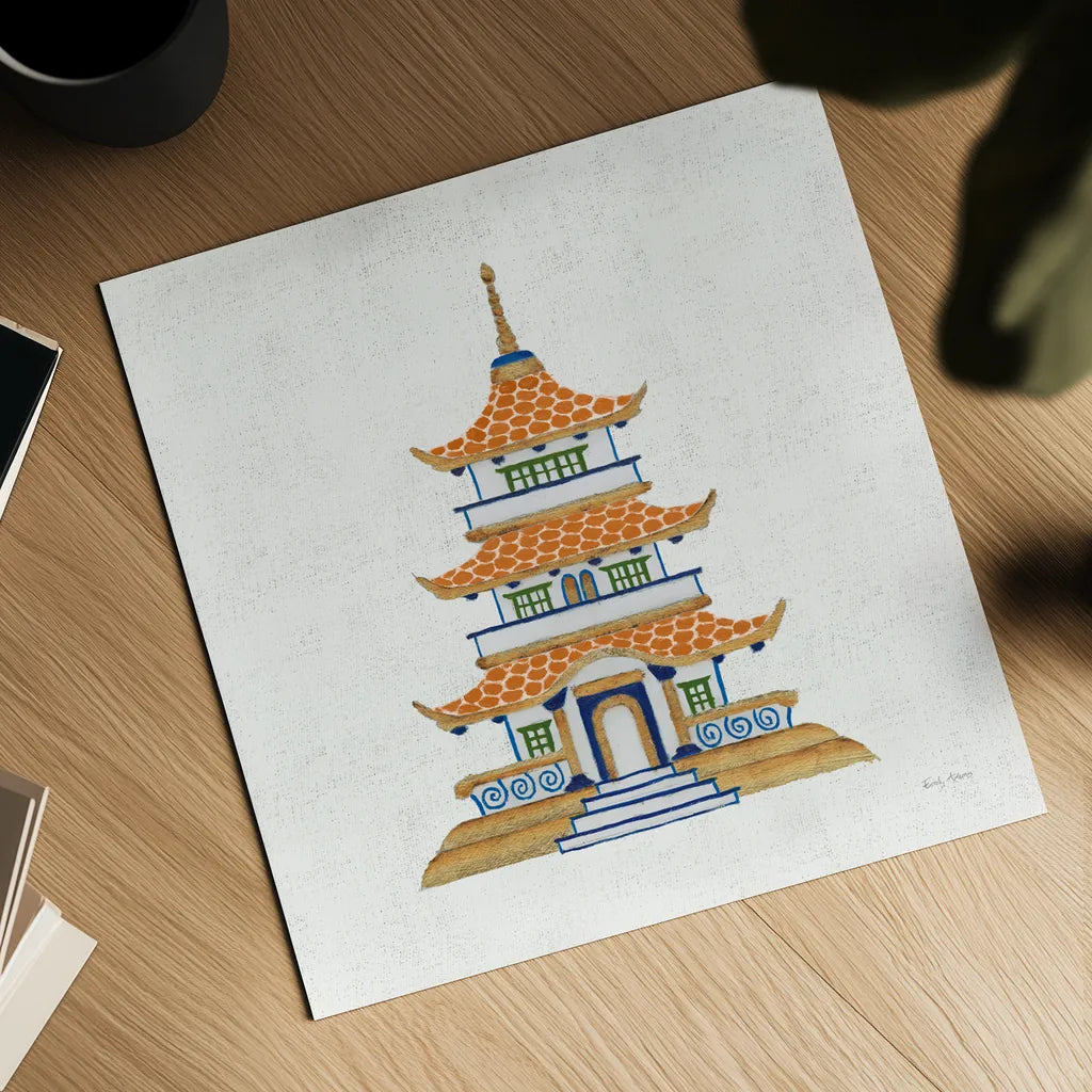 Flora Chinoiserie VIII Textured v2 by Emily Adams. Shown as a detailed flat fine art print, highlighting archival giclee quality. Available as an archival giclee rolled canvas, fine art paper, or poster print. SKU 97518a.