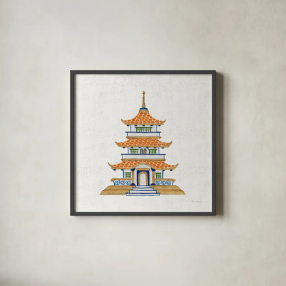 Flora Chinoiserie VIII Textured v2 by Emily Adams. Shown in a sleek black glass frame for a contemporary gallery look. Available as an archival giclee rolled canvas, fine art paper, or poster print. SKU 97518a.