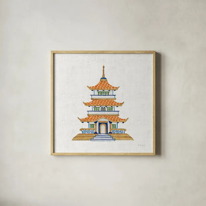 Flora Chinoiserie VIII Textured v2 by Emily Adams. Shown in a natural wood glass frame for a timeless modern aesthetic. Available as an archival giclee rolled canvas, fine art paper, or poster print. SKU 97518a.