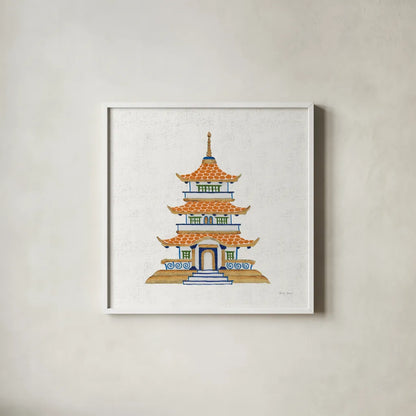 Flora Chinoiserie VIII Textured v2 by Emily Adams. Shown in a crisp white glass frame for a clean and minimalist style. Available as an archival giclee rolled canvas, fine art paper, or poster print. SKU 97518a.